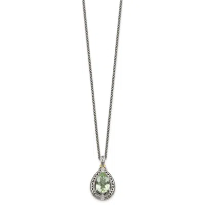 Diamond2deal Sterling Silver With 14k Accent Diamond And Green Quartz Pendant Necklace