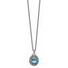 Diamond2deal Sterling Silver With 14k Accent Diamond And Oval Blue Topaz Pendant Necklace