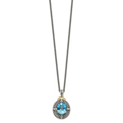 Diamond2deal Sterling Silver With 14k Accent Diamond And Oval Blue Topaz Pendant Necklace