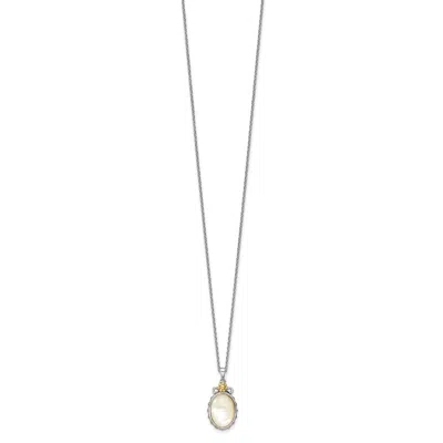 Diamond2deal Sterling Silver With 14k Accent Floral Oval Mother Of Pearl Pendant Necklace