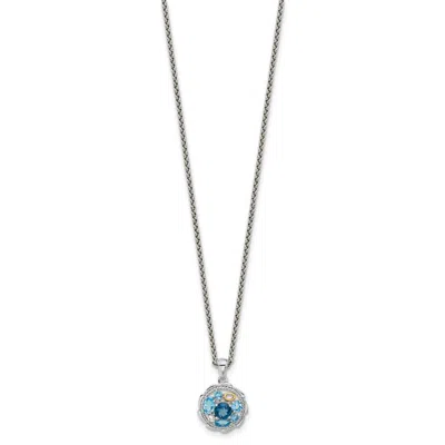 Diamond2deal Sterling Silver With 14k Accent Gemstone Round Pendant Necklace In Yellow