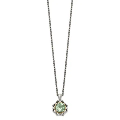Diamond2deal Sterling Silver With 14k Accent Green Quartz And Diamond Pendant Necklace