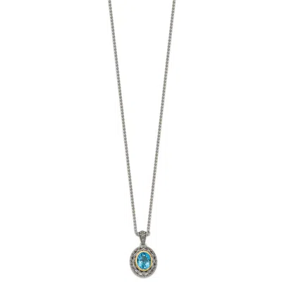 Diamond2deal Sterling Silver With 14k Accent Round Swiss Blue Topaz And Diamond Pendant Necklace In Gold