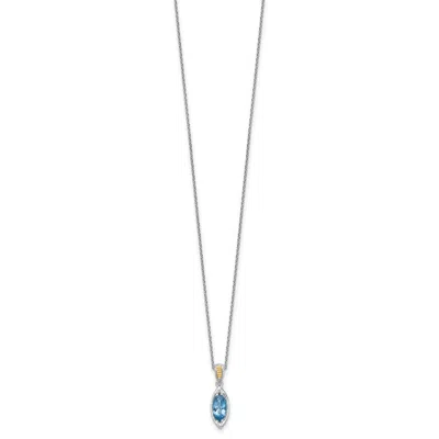 Diamond2deal Sterling Silver With 14k Accent Marquise London Blue Topaz Pendant Necklace