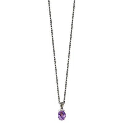 Diamond2deal Sterling Silver With 14k Accent Oval Amethyst And Diamond Pendant Necklace