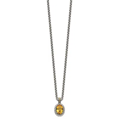 Diamond2deal Sterling Silver With 14k Accent Oval Citrine Pendant Necklace