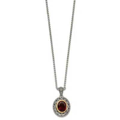 Diamond2deal Sterling Silver With 14k Accent Oval Garnet Pendant Necklace