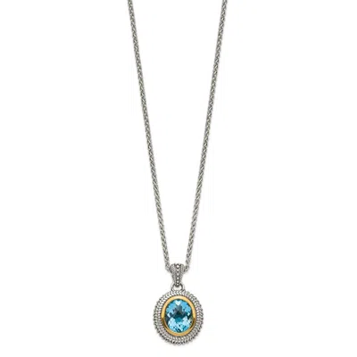 Diamond2deal Sterling Silver With 14k Accent Oval Light Swiss Blue Topaz Pendant Necklace