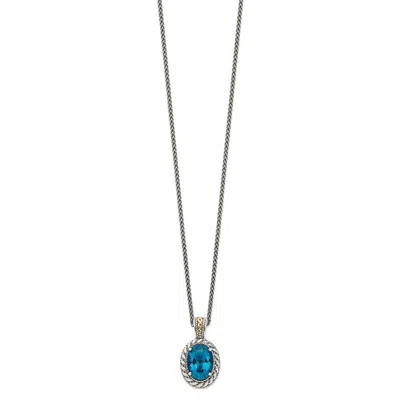 Diamond2deal Sterling Silver With 14k Accent Oval London Blue Topaz Hinged Bail Pendant Necklace In Yellow