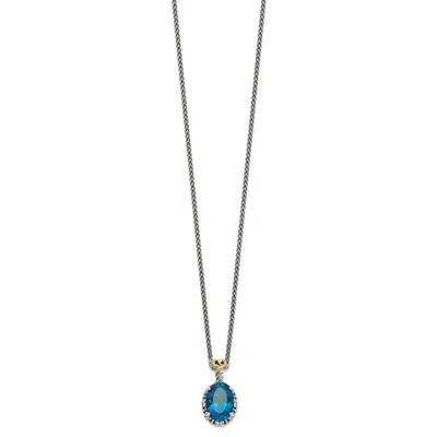 Diamond2deal Sterling Silver With 14k Accent Oval London Blue Topaz Oval Pendant Necklace