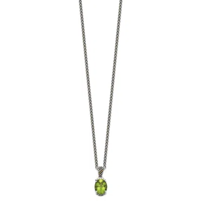 Diamond2deal Sterling Silver With 14k Accent Oval Peridot And Diamond Pendant Necklace