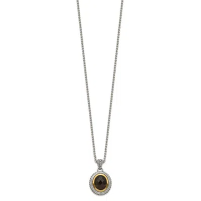 Diamond2deal Sterling Silver With 14k Accent Oval Smoky Quartz Pendant Necklace In White