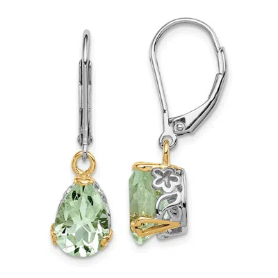 Diamond2deal Sterling Silver With 14k Accent Rhodium-plated Green Quartz Drop Dangle Earrings In White
