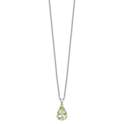 Diamond2deal Sterling Silver With 14k Accent Rhodium-plated Green Quartz Pendant Necklace