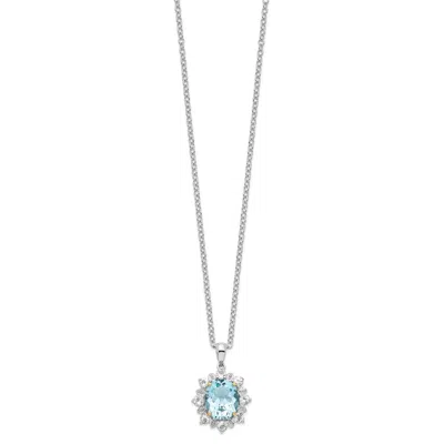 Diamond2deal Sterling Silver With 14k Accent Rhodium-plated Sky Blue And White Topaz Pendant Necklace