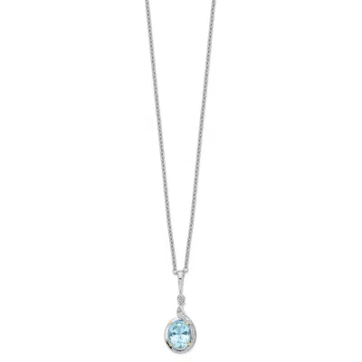 Diamond2deal Sterling Silver With 14k Accent Rhodium-plated Sky Blue Topaz And Diamond Pendant Necklace