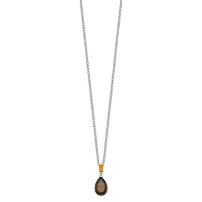 Diamond2deal Sterling Silver With 14k Accent Rhodium-plated Smoky Quartz And Citrine Pendant Necklace