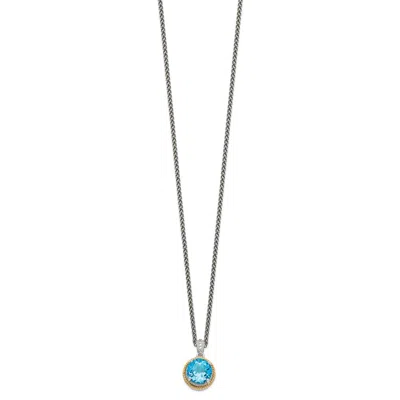 Diamond2deal Sterling Silver With 14k Accent Round Blue Topaz Pendant Necklace