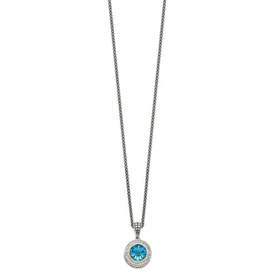 Diamond2deal Sterling Silver With 14k Accent Round Swiss Blue Topaz And Diamond Pendant Necklace In Yellow