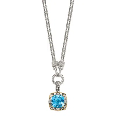 Diamond2deal Sterling Silver With 14k Accent Sky Blue Topaz And Diamond Pendant Necklace