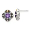 Diamond2deal Sterling Silver With 14k Gold Accent Amethyst & Swiss Blue Topaz Stud Earrings