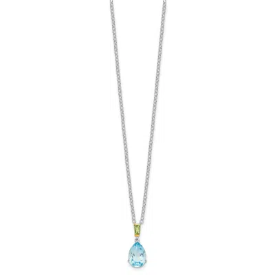 Diamond2deal Sterling Silver With14k Accent Rhodium-plated Sky Blue Topaz And Peridot Pendant Necklace In White