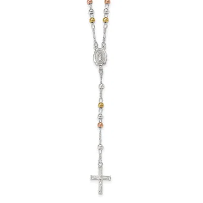 Diamond2deal Sterling Silver Yellow & Rose Flash Gold-plated Rosary Necklace 24" In White