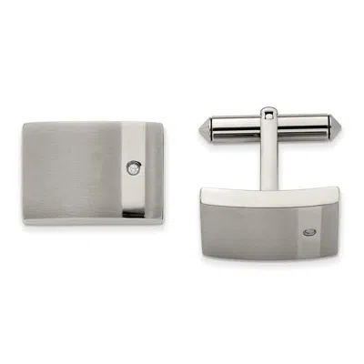 Diamond2deal Titanium Brushed And Polished With Cubic Zirconia Cufflinks In Metallic