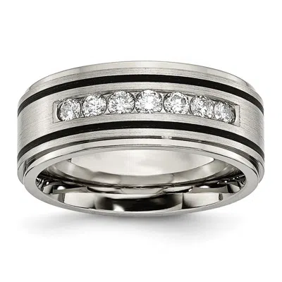 Diamond2deal Titanium Brushed Polished And Enameled 1/2 Ct Diamond Band Ring In White