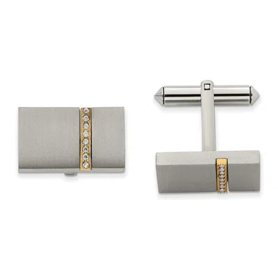 Diamond2deal Titanium Brushed Yellow Ip-plated With Cubic Zirconia Rectangular Cuff Links