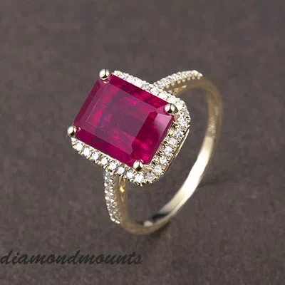 Pre-owned Diamondmounts Solid 14k Yellow Gold Natural Diamond Blood Ruby Engagement Women Ring Fine Gift In Red