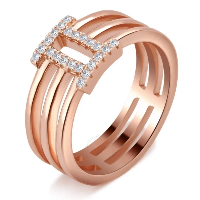 Diamondmuse 0.20 Carat T.w Roman Digit "ii" Cubic Zirconia Rose Tone Fashion Ring Women's In Sterlin In Pink