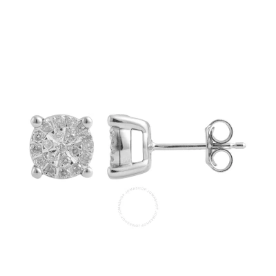 Diamondmuse 0.25 Carat T.w. Diamond Sterling Silver Cluster Stud Earrings For Women In Metallic