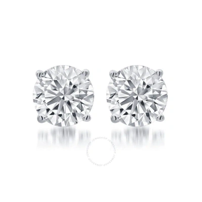 Diamondmuse 0.25 Carat T.w. Round White Diamond Sterling Silver Stud Earrings For Women In Metallic