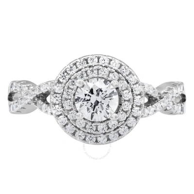Diamondmuse 0.30 Carat T.g.w. Sterling Silver Australian Crystal And Cubic Zirconia Halo Engagement  In White