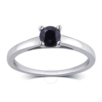 Diamondmuse 0.50 Carat Prong Setting Sterling Silver Solitaire Black Diamond Ring For Women In Blue