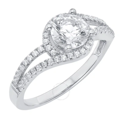 Diamondmuse 0.50 Carat T.g.w. Swarovski Crystal And Cubic Zirconia Halo Engagement Ring In Sterling  In Metallic