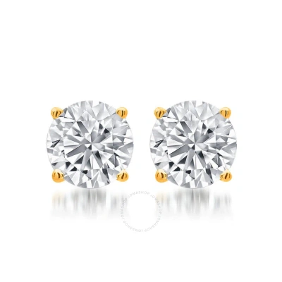 Diamondmuse 0.50 Carat T.w. Round White Diamond Women's Stud Earrings In Yellow Over Sterling Silver