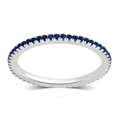 Diamondmuse 0.50 Cttw Spinel Blue Cubic Zirconia Sterling Silver Eternity Band In Metallic