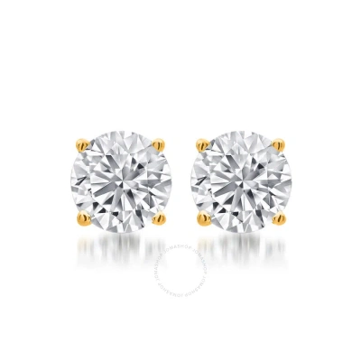 Diamondmuse 0.75 Carat T.w. Round White Diamond Women's Stud Earrings In Yellow Over Sterling Silver