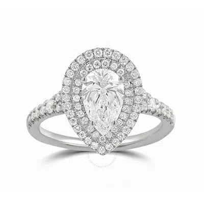 Diamondmuse 0.88 Cttw Pear Shape Swarovski Double Halo Diamond Engagement Ring In Sterling Silver In White