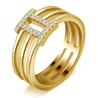 Diamondmuse 0.20 Carat T.w Roman Digit "ii" Cubic Zirconia Gold Tone Fashion Ring Women's In Sterlin