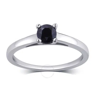 Diamondmuse 0.50 Carat Prong Setting Sterling Silver Solitaire Black Diamond Ring For Women In White