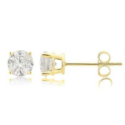 Diamondmuse 1 Carat Round Natural Diamond Stud Earrings In 14k Yellow Gold