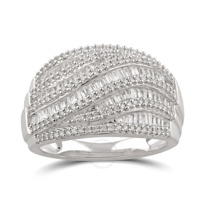 Diamondmuse 1 Carat T.w. Diamond Sterling Silver Cluster Wave Anniversary Ring In Neutral
