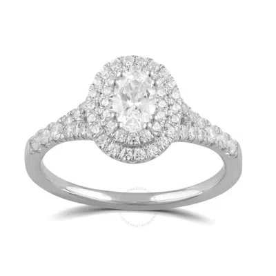 Diamondmuse 1 Cttw Oval Swarovski Double Halo Diamond Engagement Ring In Sterling Silver In Metallic