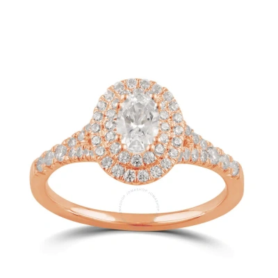 Diamondmuse 1 Cttw Rose Gold Plated Over Sterling Silver Oval Swarovski Double Halo Diamond Engageme In Pink