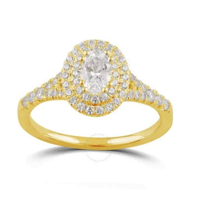 Diamondmuse 1 Cttw Yellow Gold Plated Over Sterling Silver Oval Swarovski Double Halo Diamond Engage