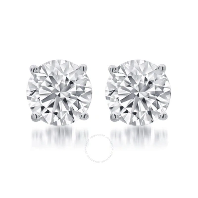 Diamondmuse 1.00 Carat T.w. Round White Diamond Sterling Silver Stud Earrings For Women In Metallic