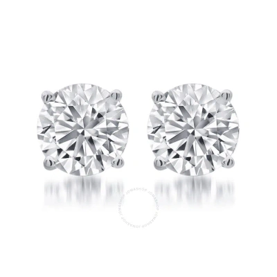Diamondmuse 1.00 Carat T.w. Round White Diamond Sterling Silver Stud Earrings For Women
